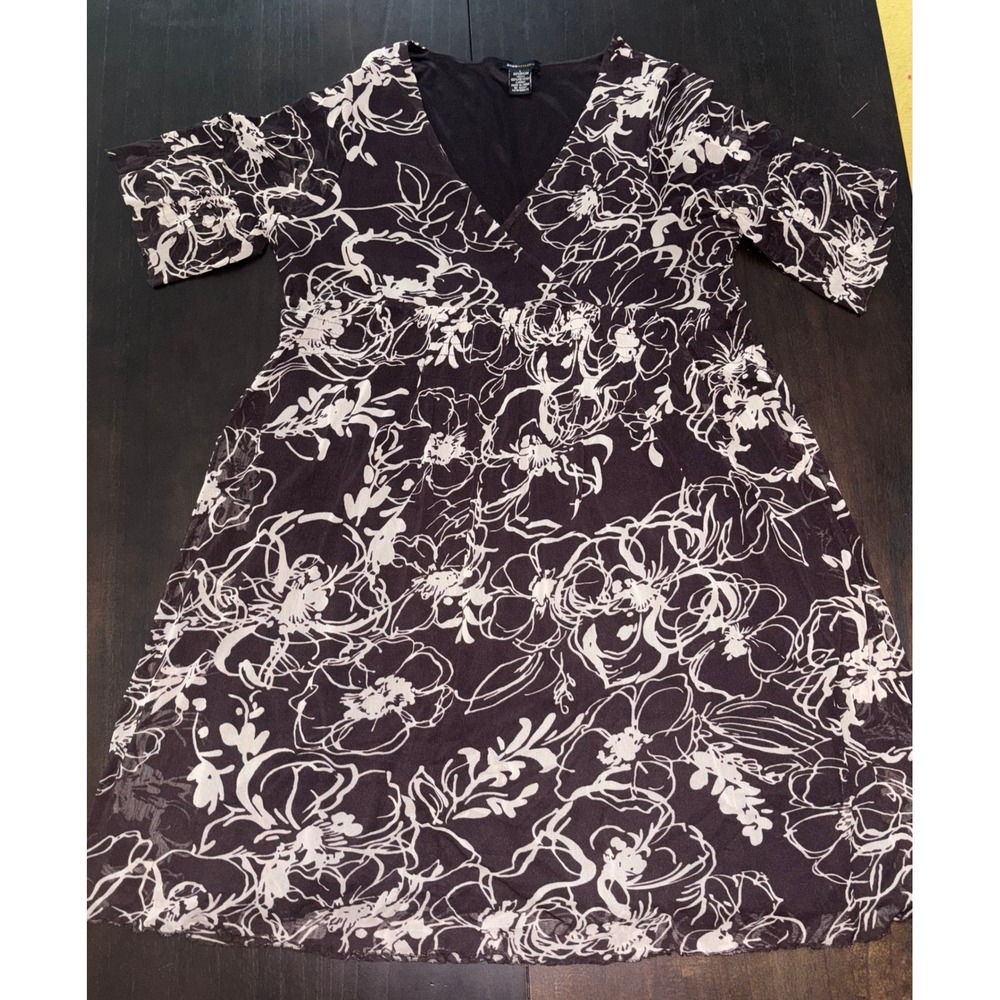 BCBG Max Azria Floral V-Neck Fit Flare Y2K Aesthetic Brown Dress Women's Large